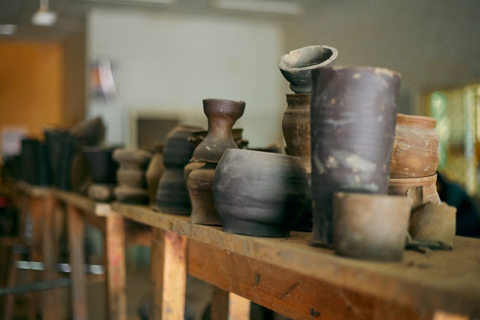 Pottery on a wooden table